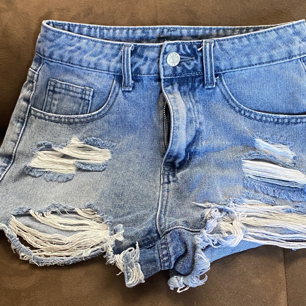 Distressed Blue Denim Shorts